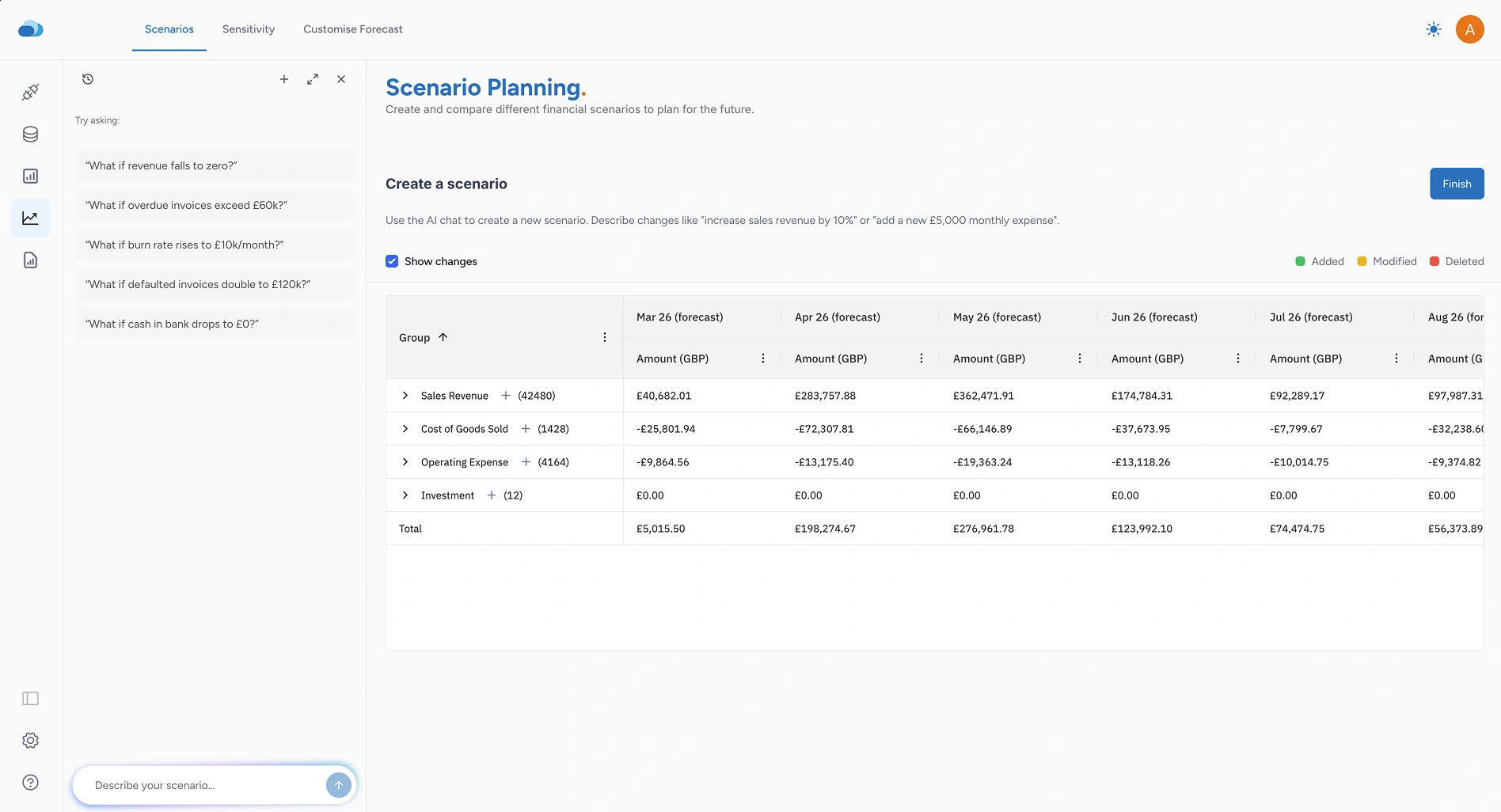 CloudFO scenario creation screenshot